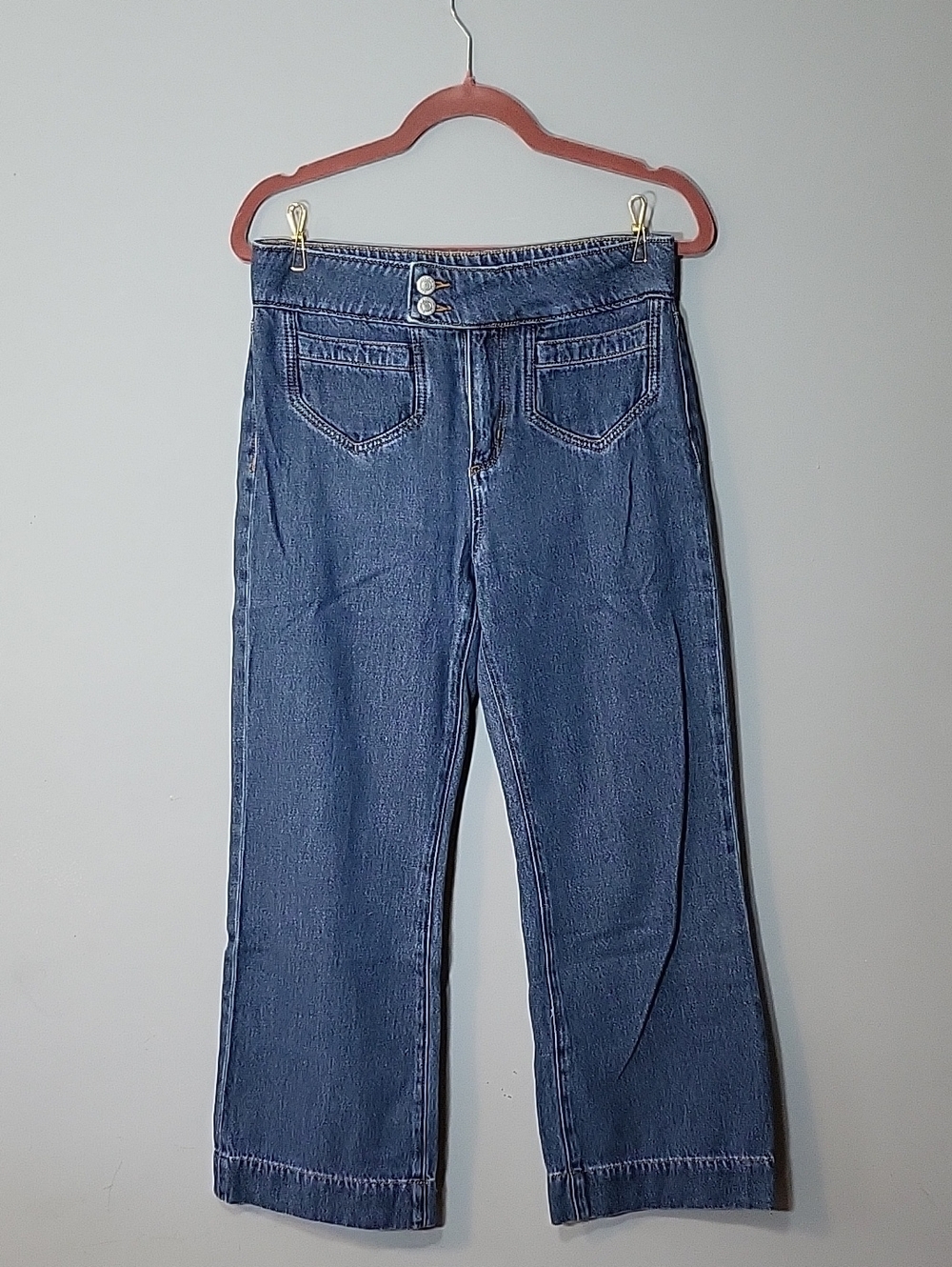 LOFT Size 27 / 4 The Wide Leg Dark Blue Jeans Patch Pockets Ankle Length